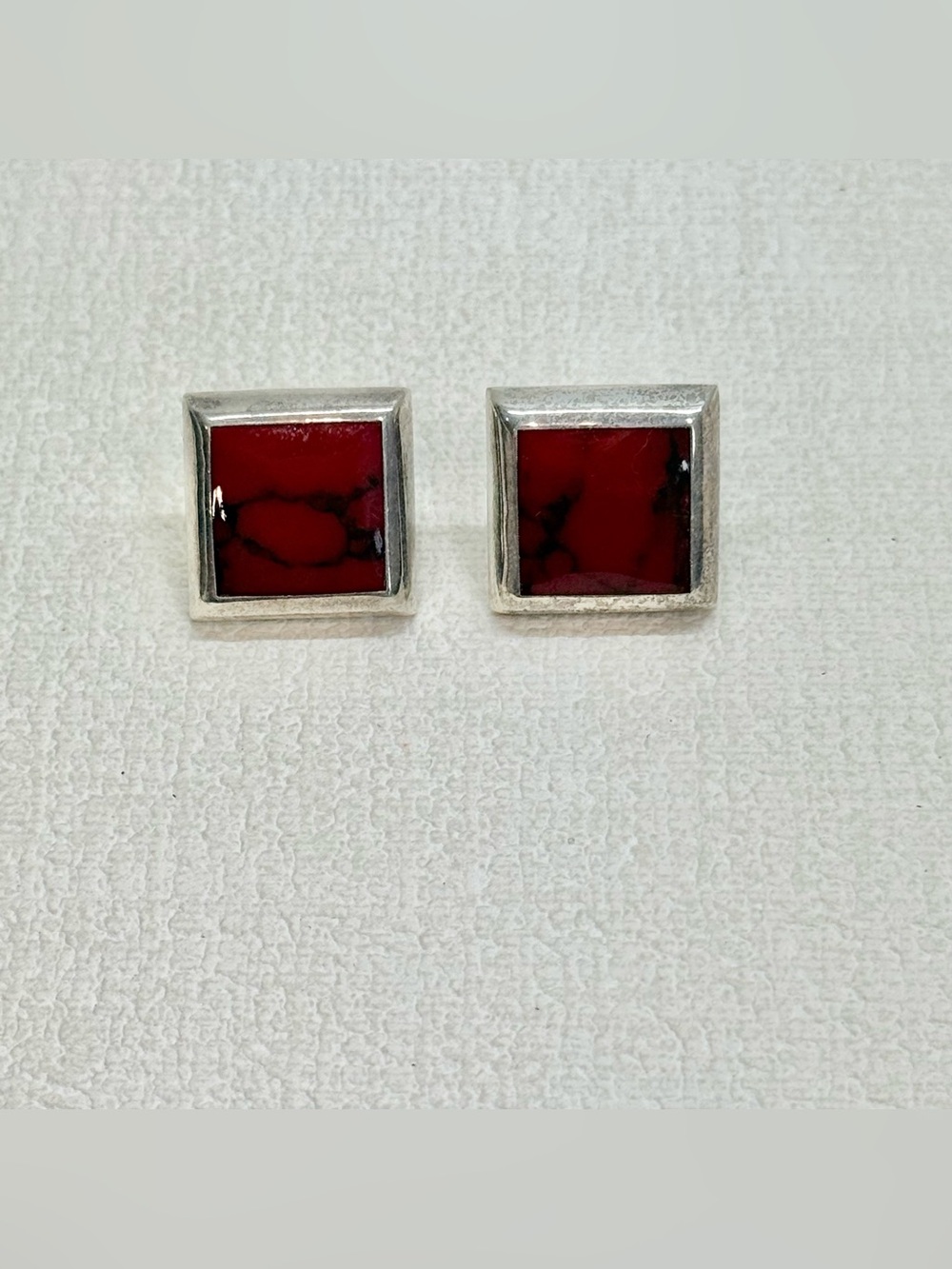 Sterling silver and red jasper square post back stud earrings